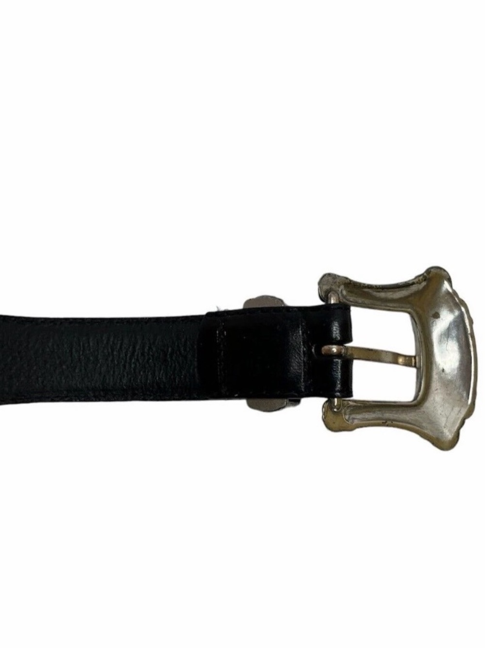 Fossil Genuine Leather Black Belt Heart Rectangle Concho Silver Medallion BT7713 - Picture 7 of 11